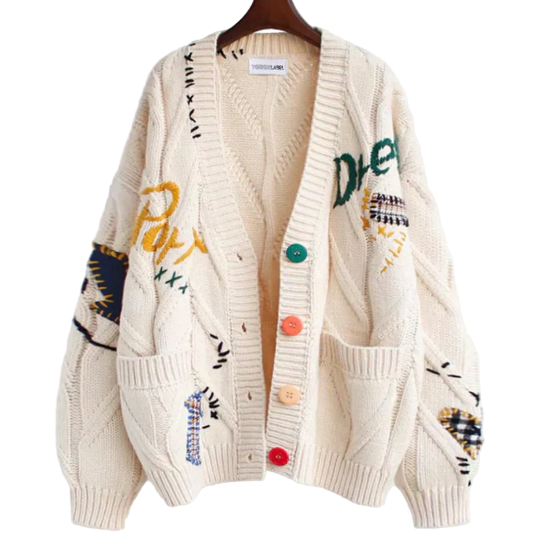 Dame Cardigan med Lange Ermer og Broderi 0