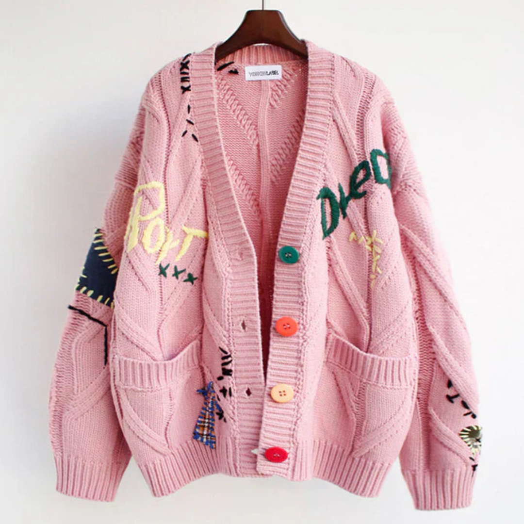 Dame Cardigan med Lange Ermer og Broderi 1