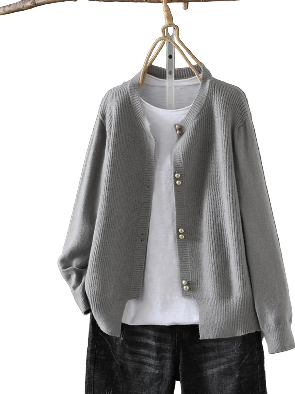 Dame Cardigan med Perleknapper 0
