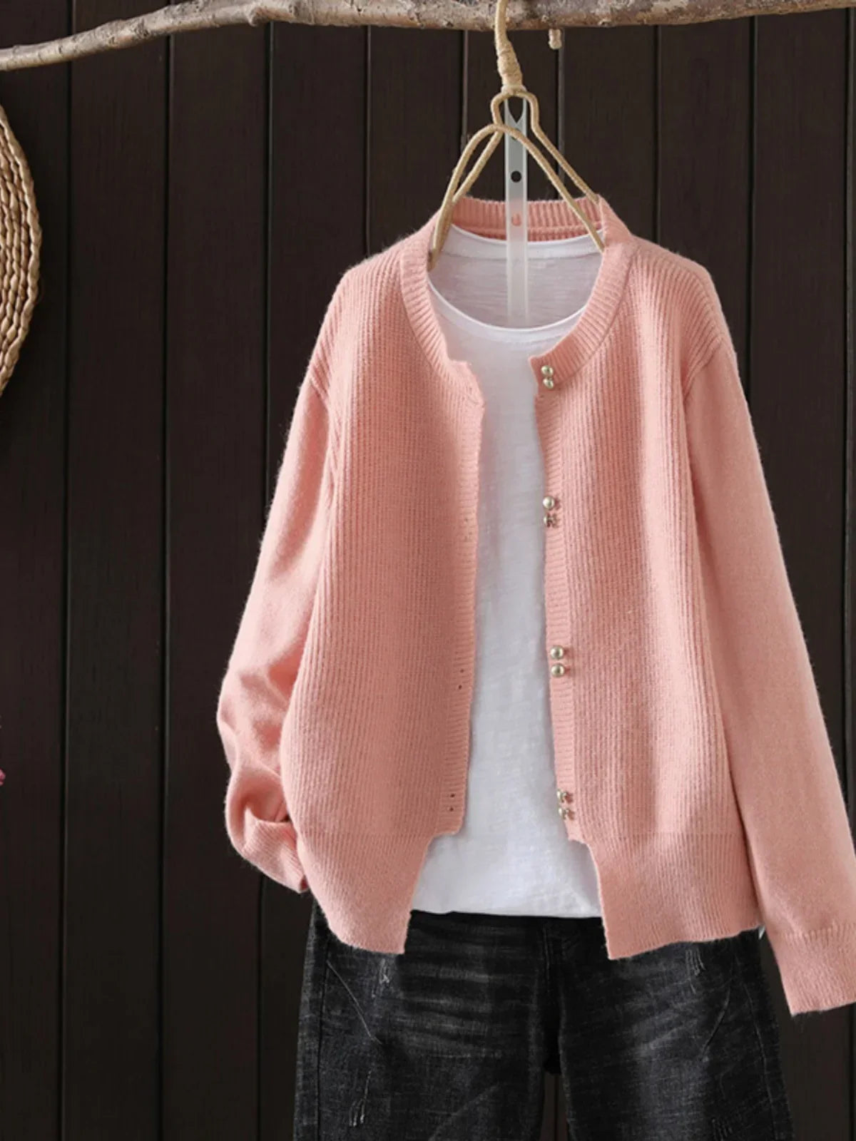 Dame Cardigan med Perleknapper 2