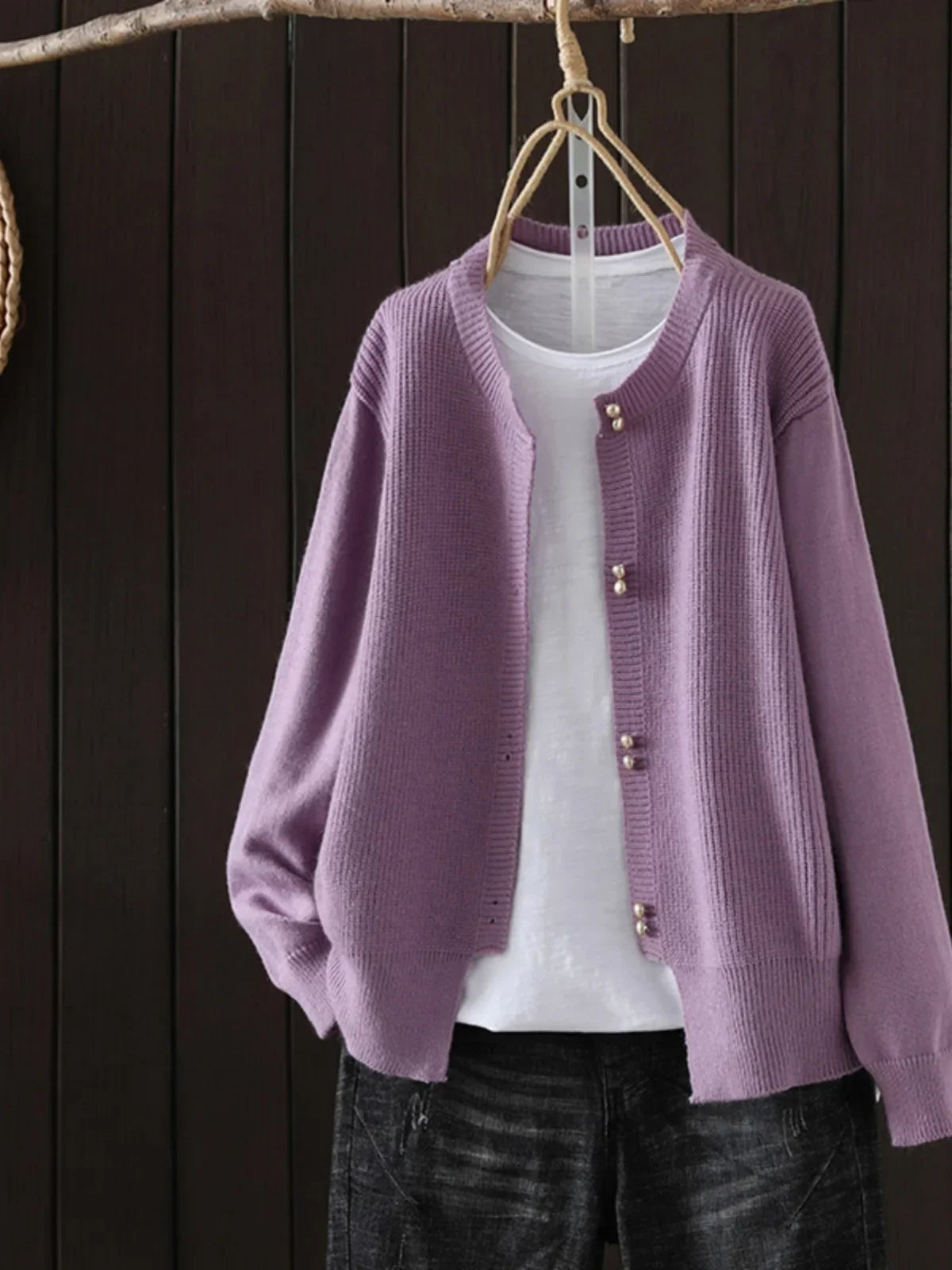Dame Cardigan med Perleknapper 3