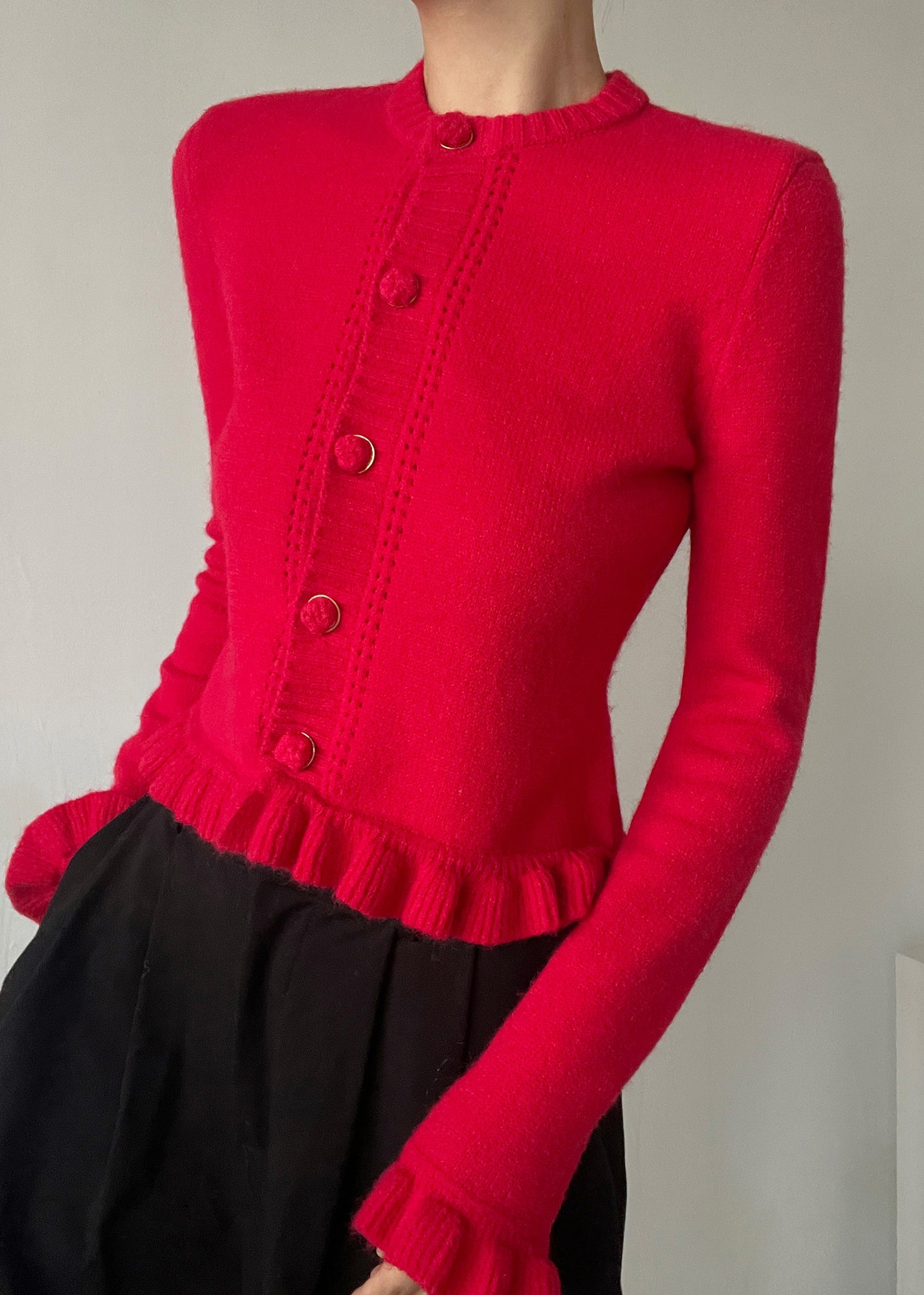 Dame Cardigan med Volangstrikket O-hals 4