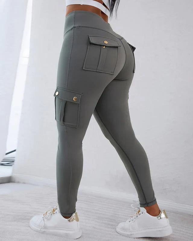 Dame Cargo Bukse Høy Midje Slim Fit 4