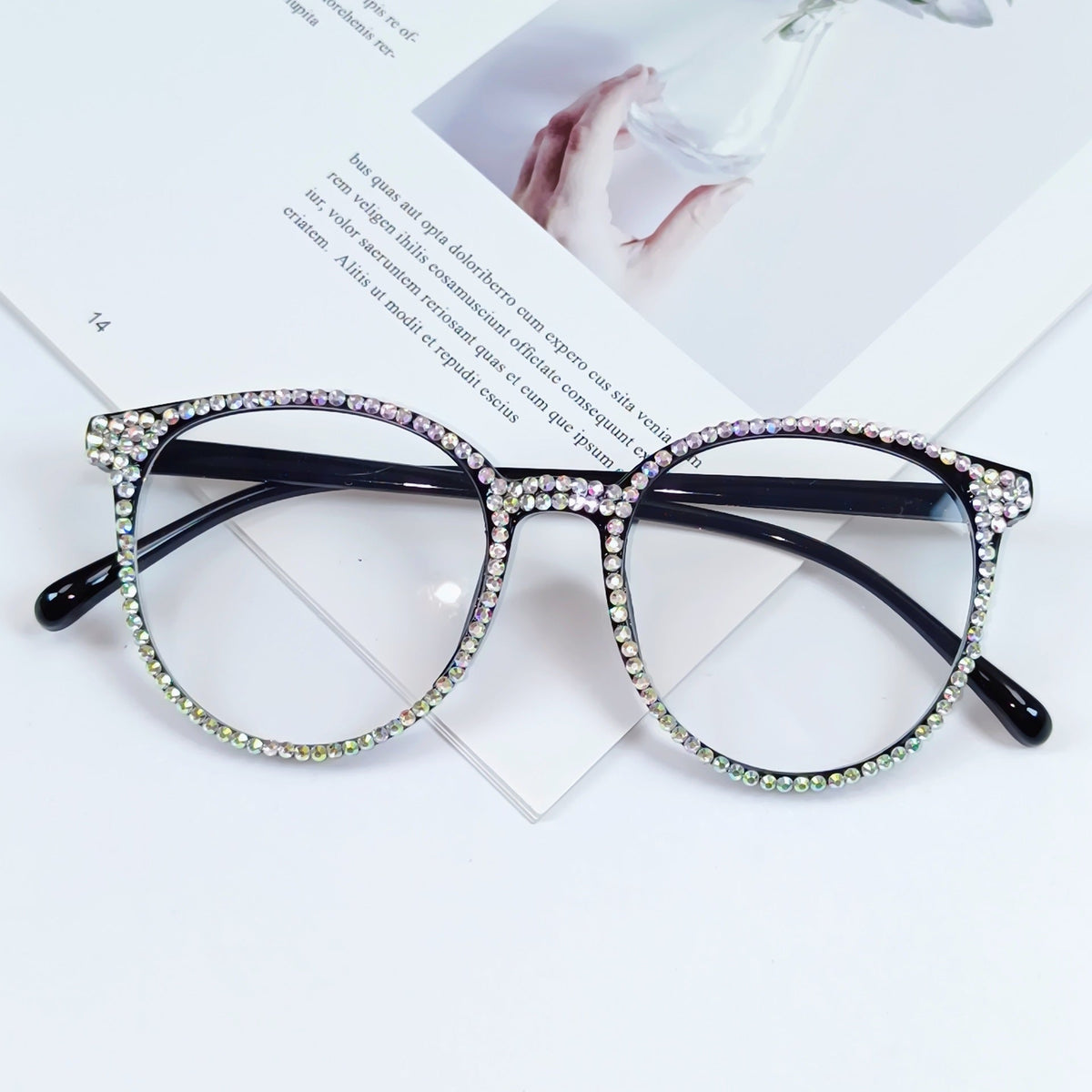 Dame Cat-Eye Solbriller med Rhinestone Detaljer 0