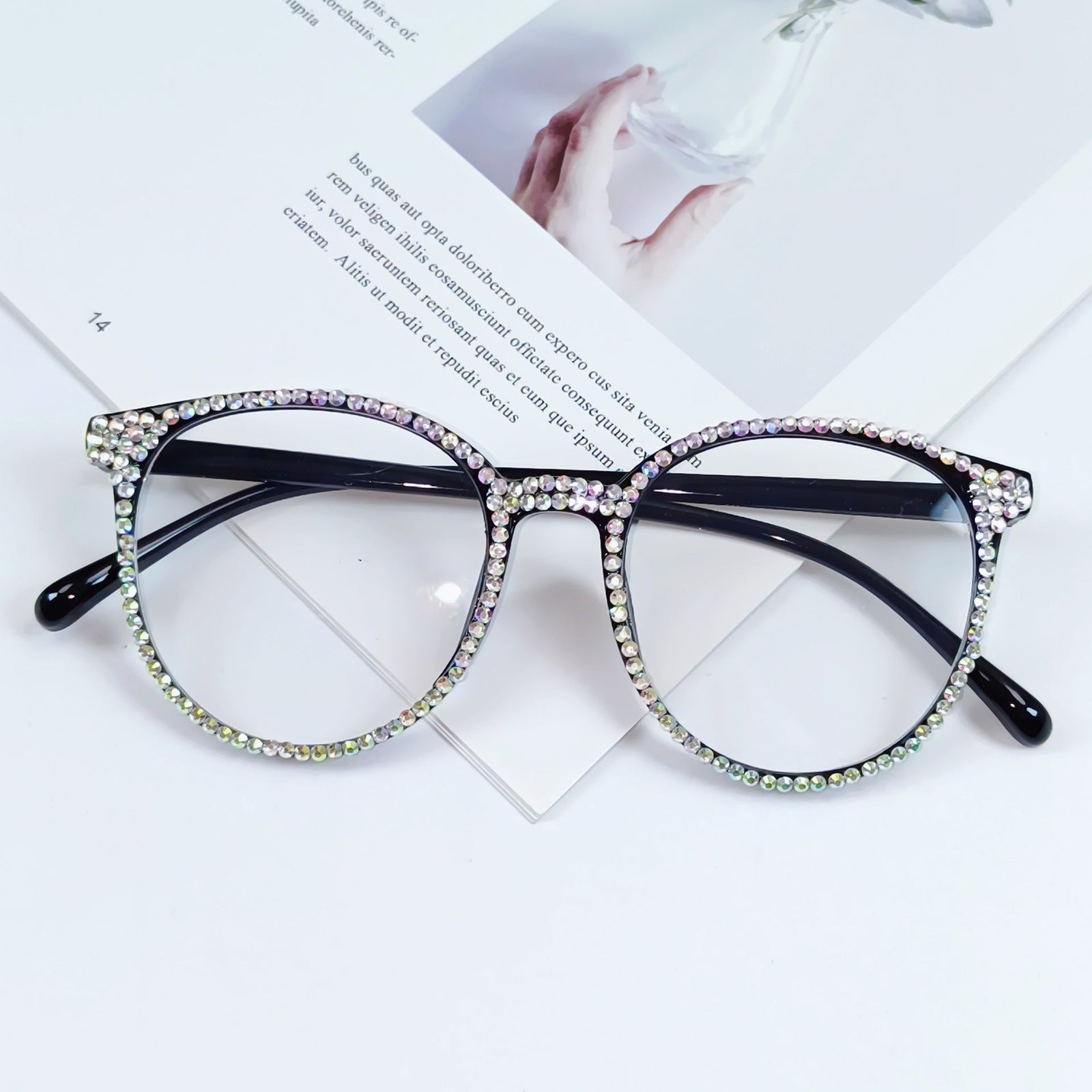Dame Cat-Eye Solbriller med Rhinestone Detaljer 0