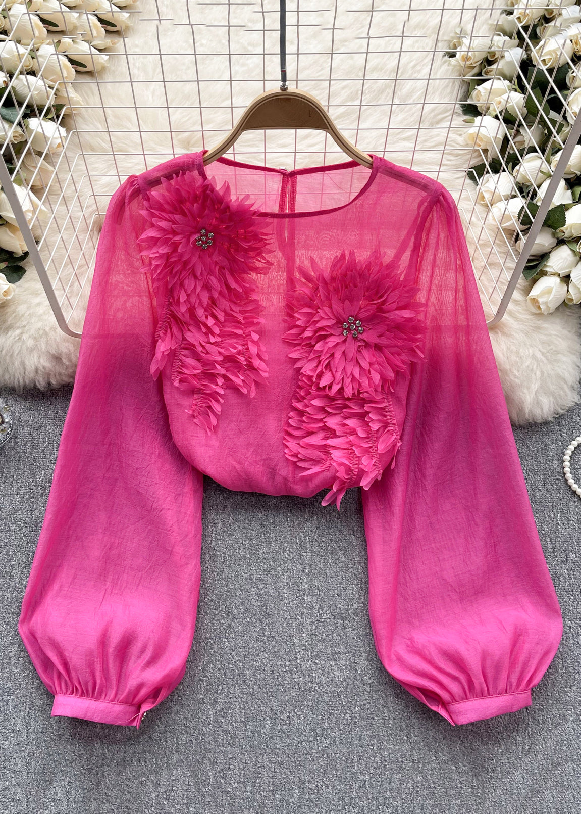 Dame Chiffon Skjorte med Lange Ermer 1