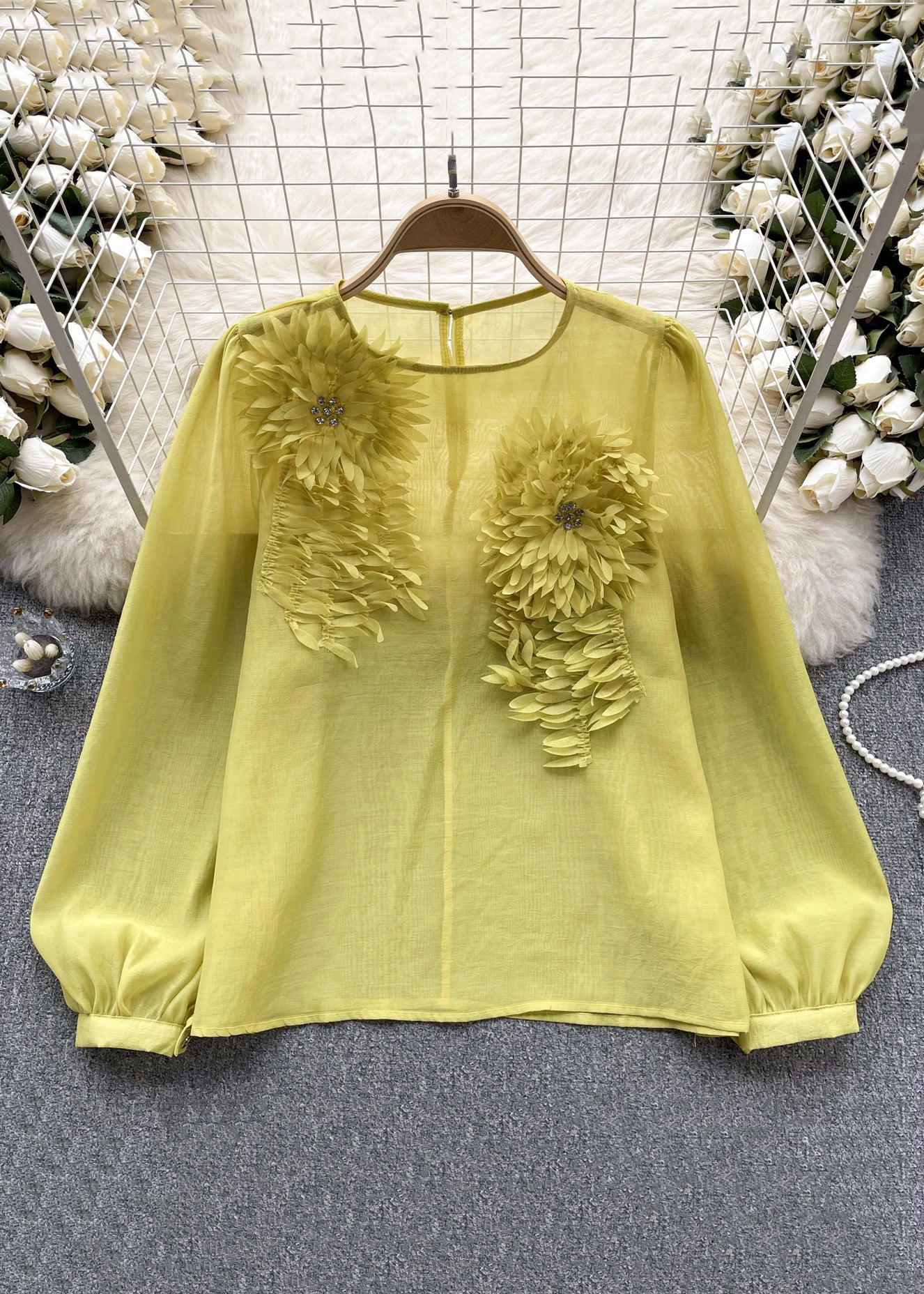 Dame Chiffon Skjorte med Lange Ermer 3