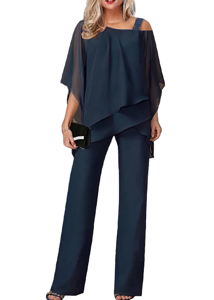 Dame Chiffon Top med Kalde Skuldre og Patchwork 0