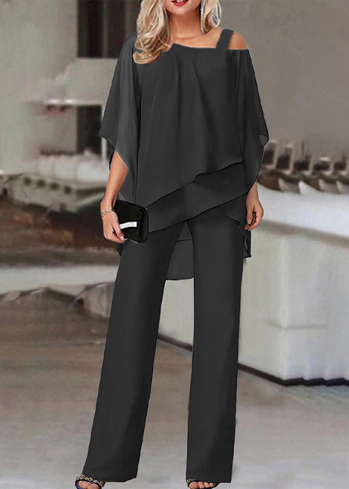 Dame Chiffon Top med Kalde Skuldre og Patchwork 2