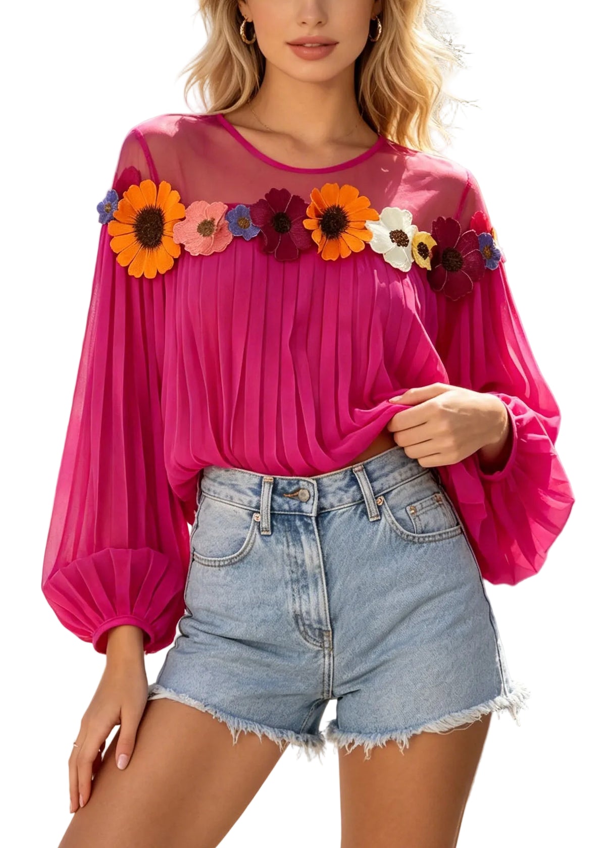 Dame Chiffon Topp Oversized Patchwork Daisy 0