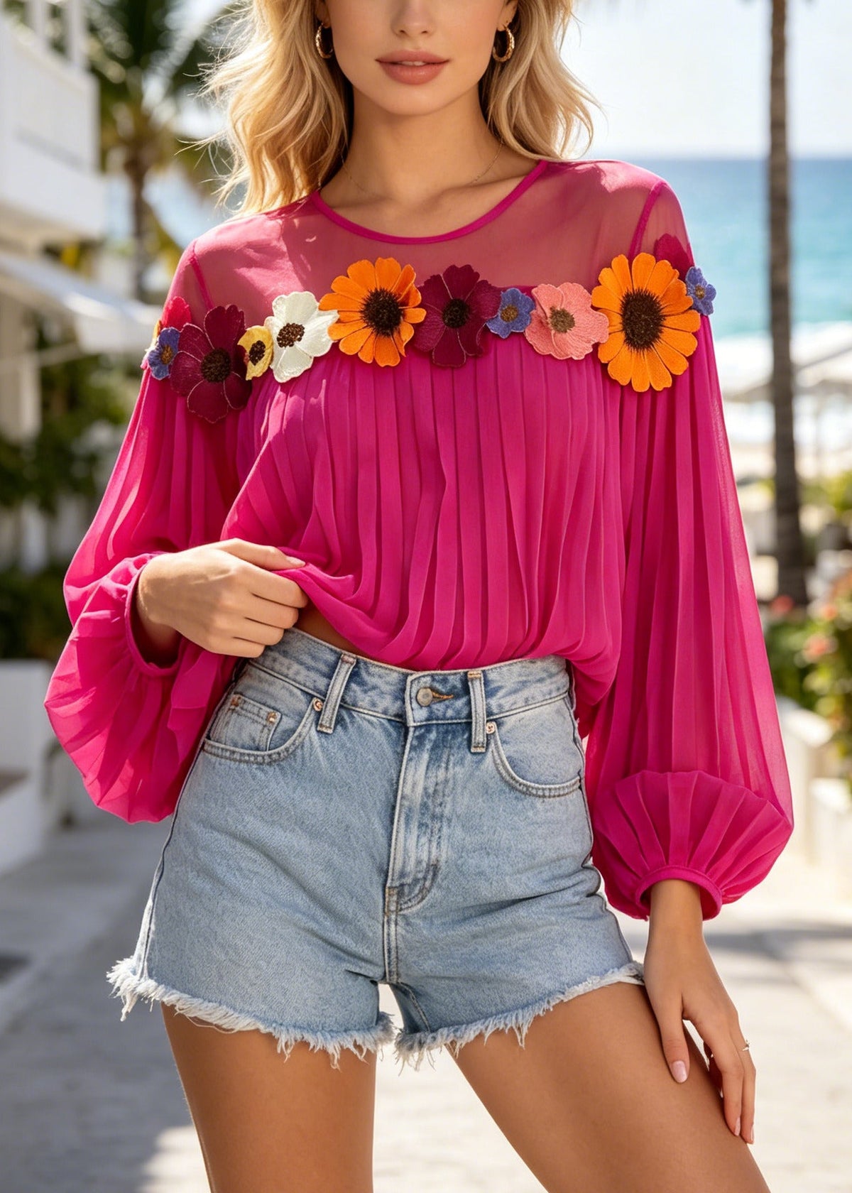 Dame Chiffon Topp Oversized Patchwork Daisy 4