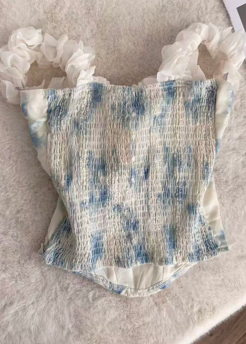Dame Chiffon Topp med Rysjer og Tie Dye Mønster 1
