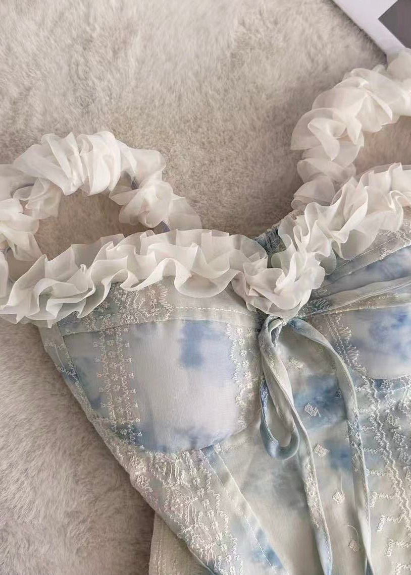Dame Chiffon Topp med Rysjer og Tie Dye Mønster 2