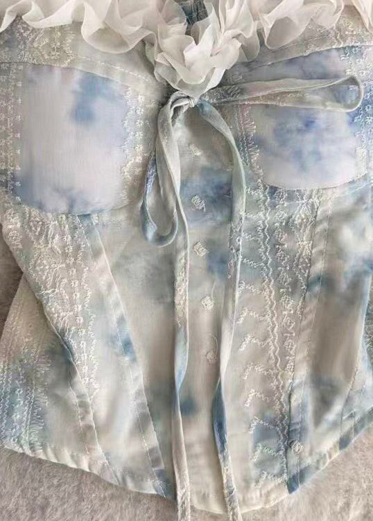 Dame Chiffon Topp med Rysjer og Tie Dye Mønster 3