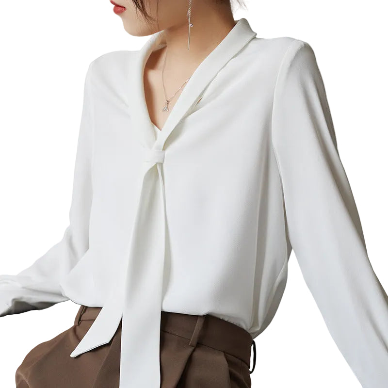 Dame Chiffonbluse med Knytehals 0