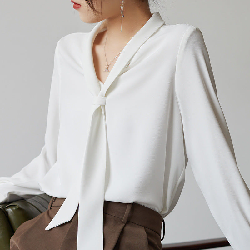 Dame Chiffonbluse med Knytehals 1