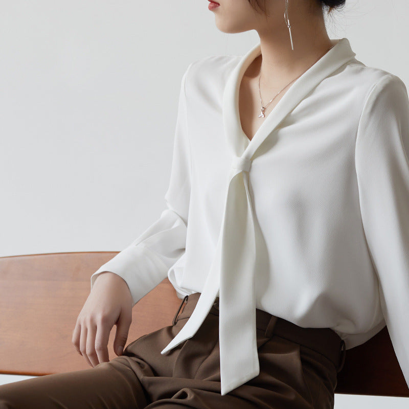 Dame Chiffonbluse med Knytehals 2