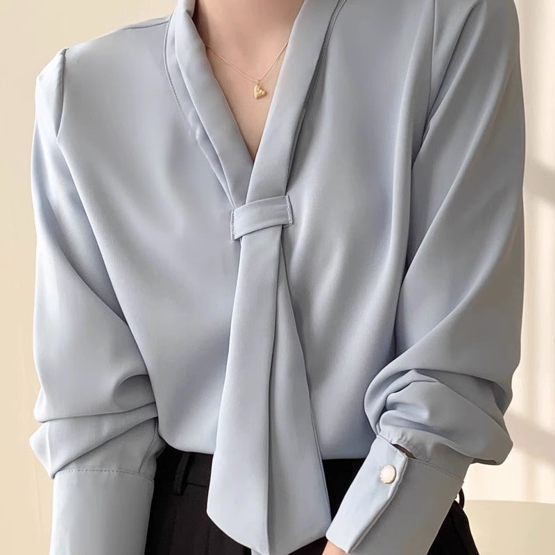 Dame Chiffonbluse med Knytehals 8