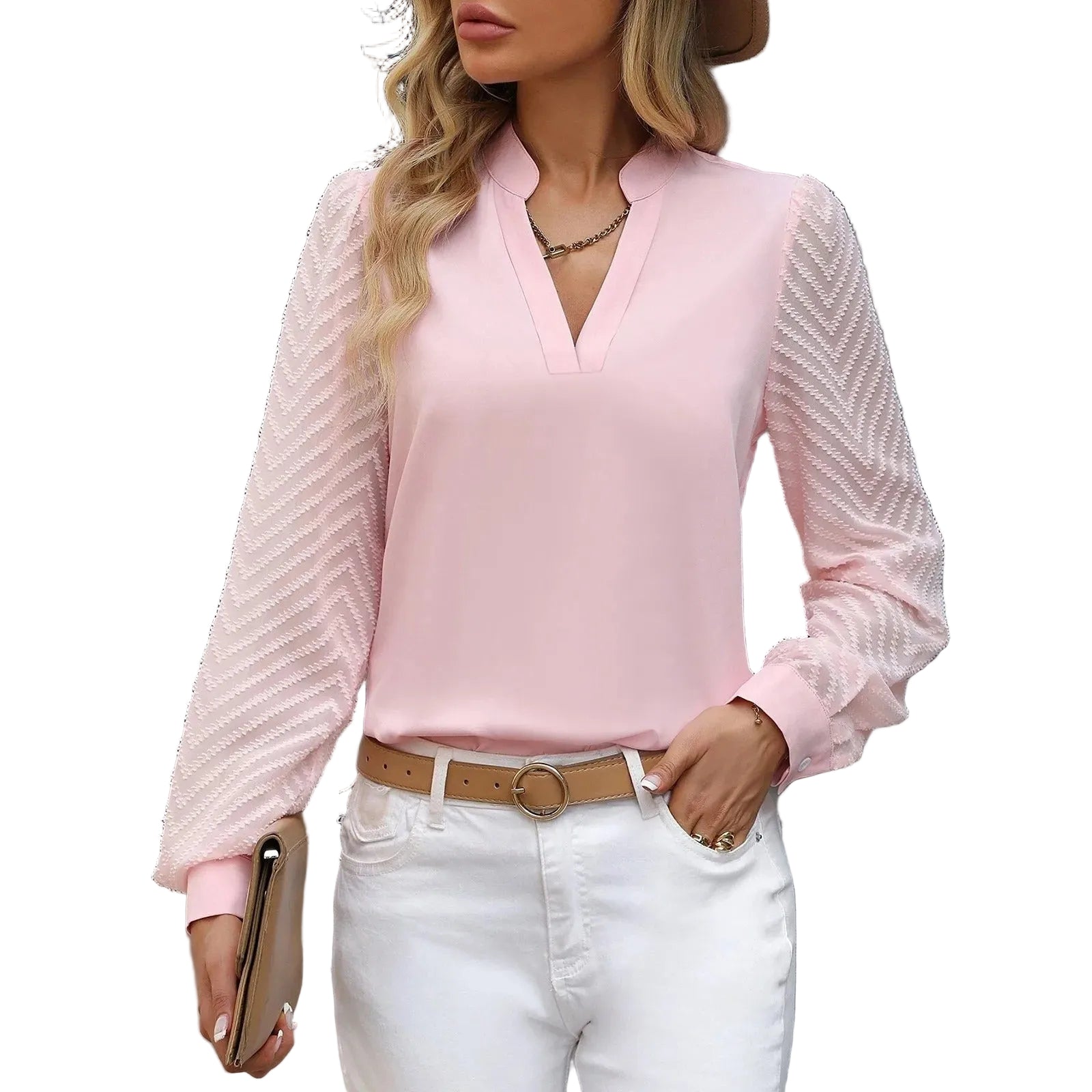 Dame Chiffonbluse med V-hals 0