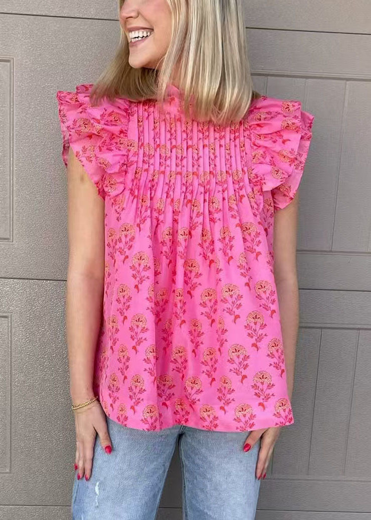 Dame Chiffonskjorte med Fransk Rose og Sommerfuglmønster 2