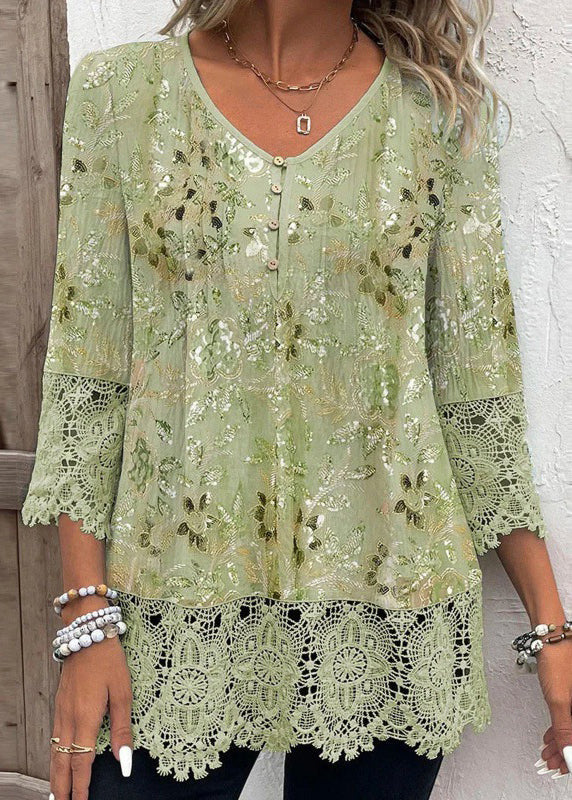 Dame Chiffonskjorte med V-hals og Blonder 2