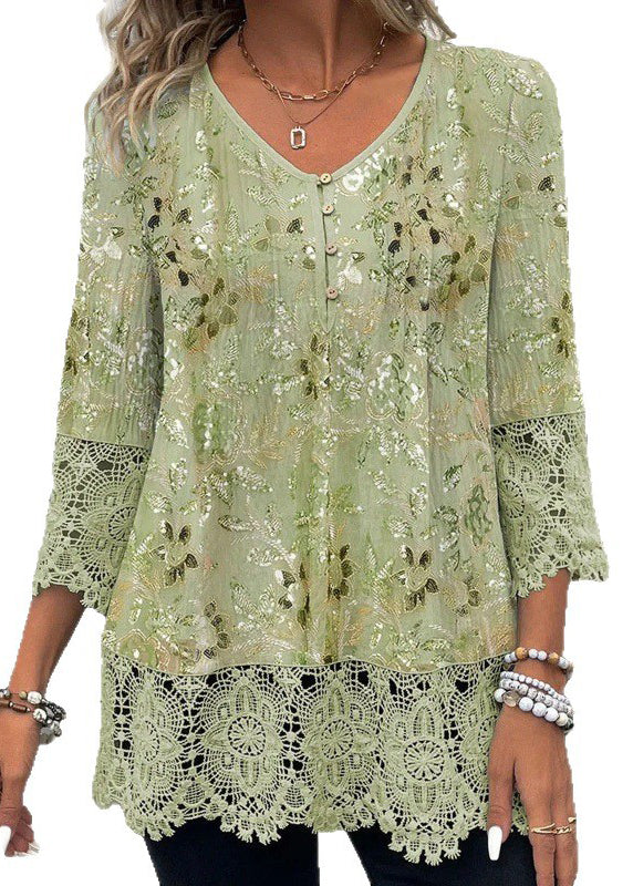 Dame Chiffonskjorte med V-hals og Blonder 4
