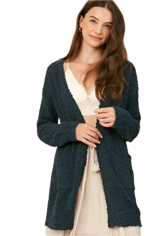 Dame Chunky Åpen Cardigan med Popcorn Tekstur 0