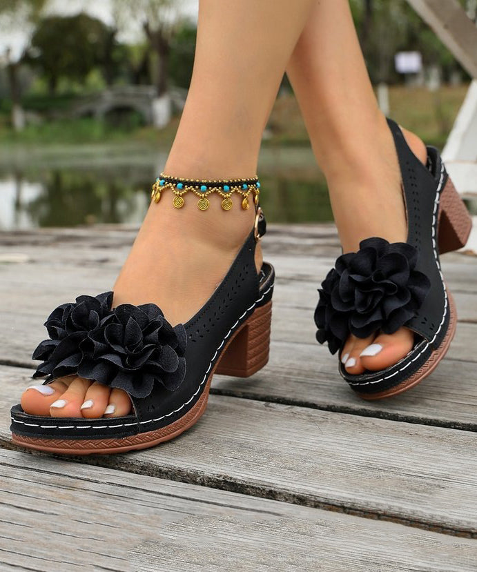 Dame Chunky Sandaler med Blomsterdetaljer 2