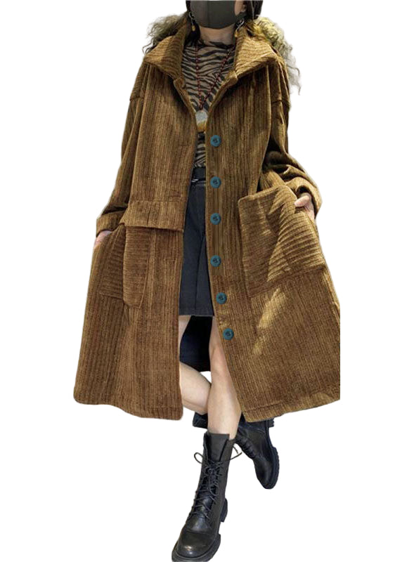 Dame Corduroy Kåpe med Knapp og Lommer 0