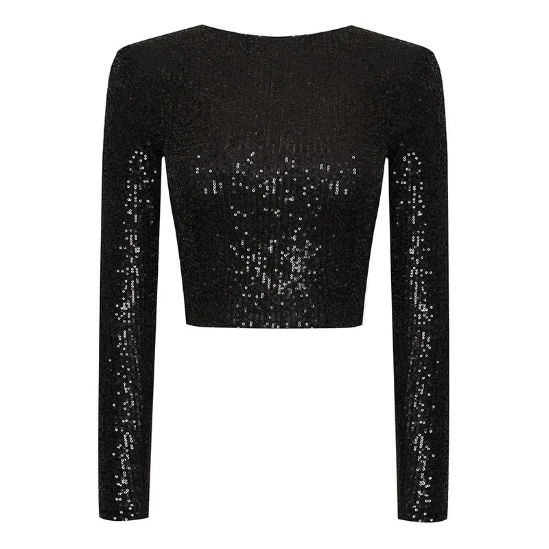 Dame Cropped Top med Paljetter Tett Passform 5