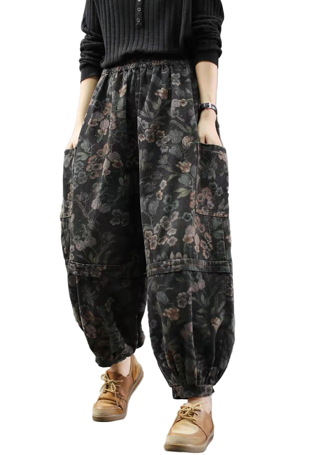 Dame Denim Bukser med Trykk og Lantern Stil 0