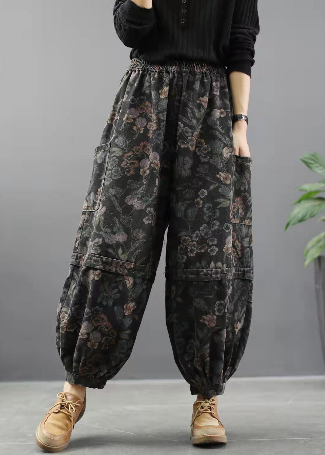 Dame Denim Bukser med Trykk og Lantern Stil 1