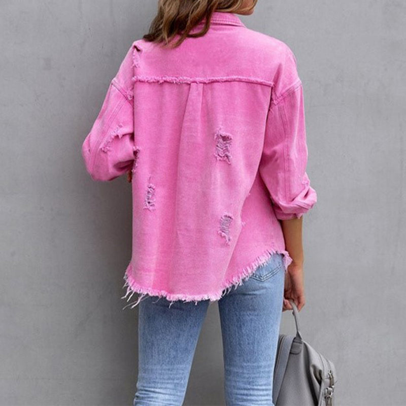 Dame Denim Jakke Tattered Trendy Fillete Design 1