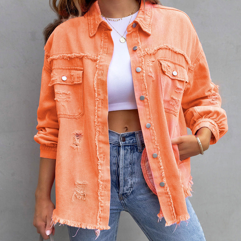 Dame Denim Jakke Tattered Trendy Fillete Design 5