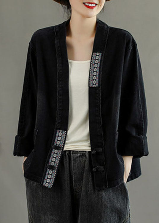 Dame Denim Jakke med Broderte Lommer 1