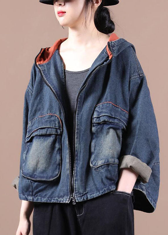 Dame Denim Jakke med Hette og Glidelås 1
