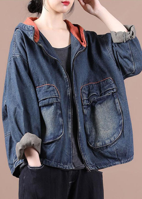 Dame Denim Jakke med Hette og Glidelås 2