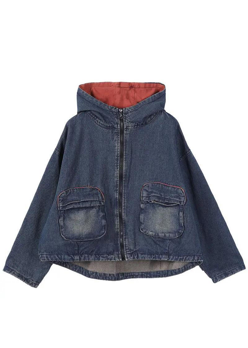 Dame Denim Jakke med Hette og Glidelås 4