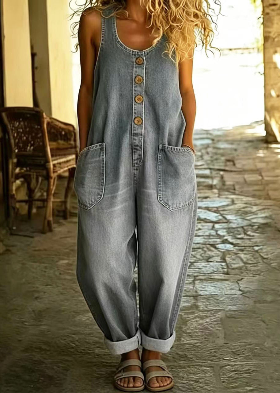 Dame Denim Jumpsuit Oversized Vintage Stil 2