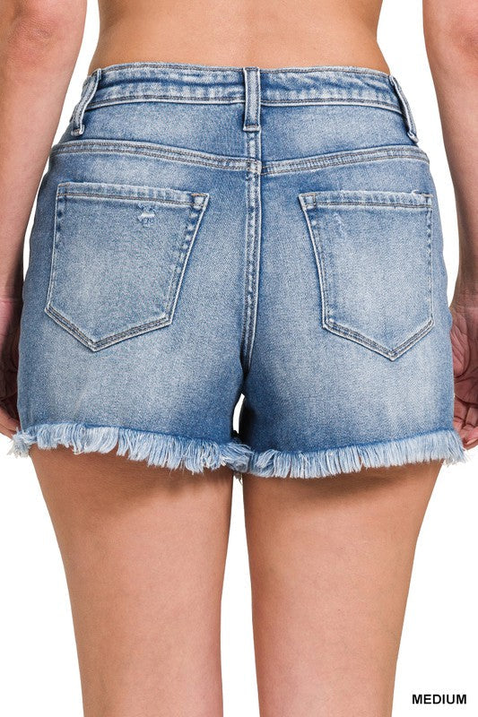 Dame Denim Shorts Mid Rise Uferdig Kant 2