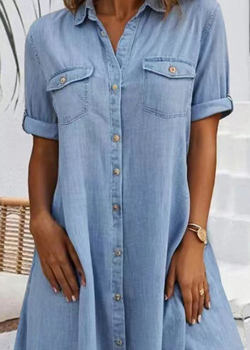 Dame Denimkjole med Peter Pan Krage og Lommer 3