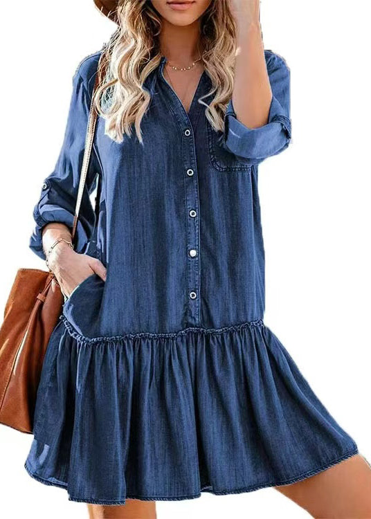 Dame Denimkjole med Rysjekrage og Sommerstil 4