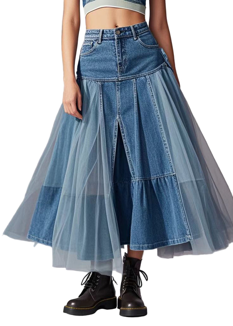 Dame Denimskjørt med Tyll Detaljer 0