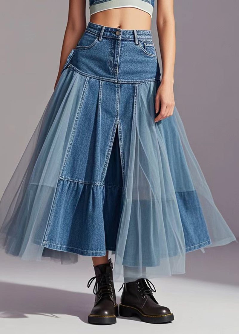 Dame Denimskjørt med Tyll Detaljer 1