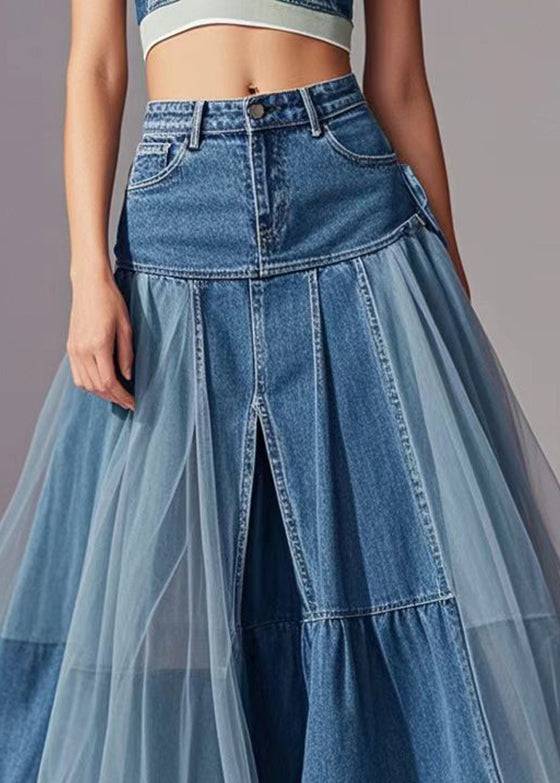Dame Denimskjørt med Tyll Detaljer 2