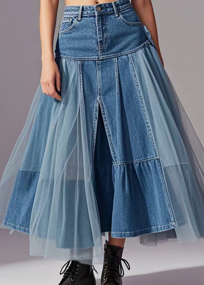 Dame Denimskjørt med Tyll Detaljer 3