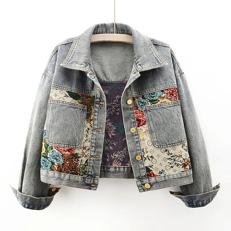Dame Dongerijakke med Blomsterdesign 8