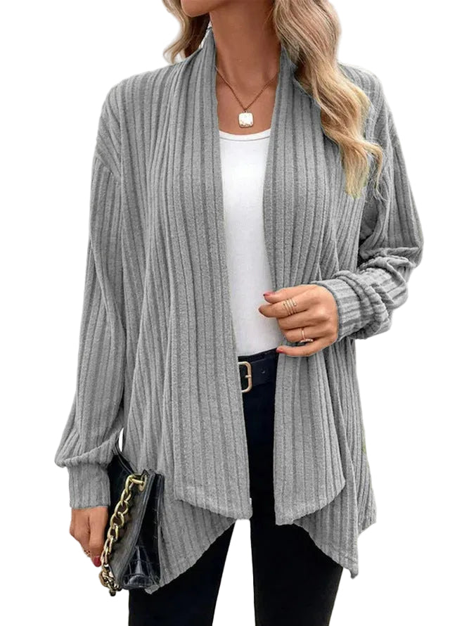 Dame Drape Cardigan med Ribbstrikk 0