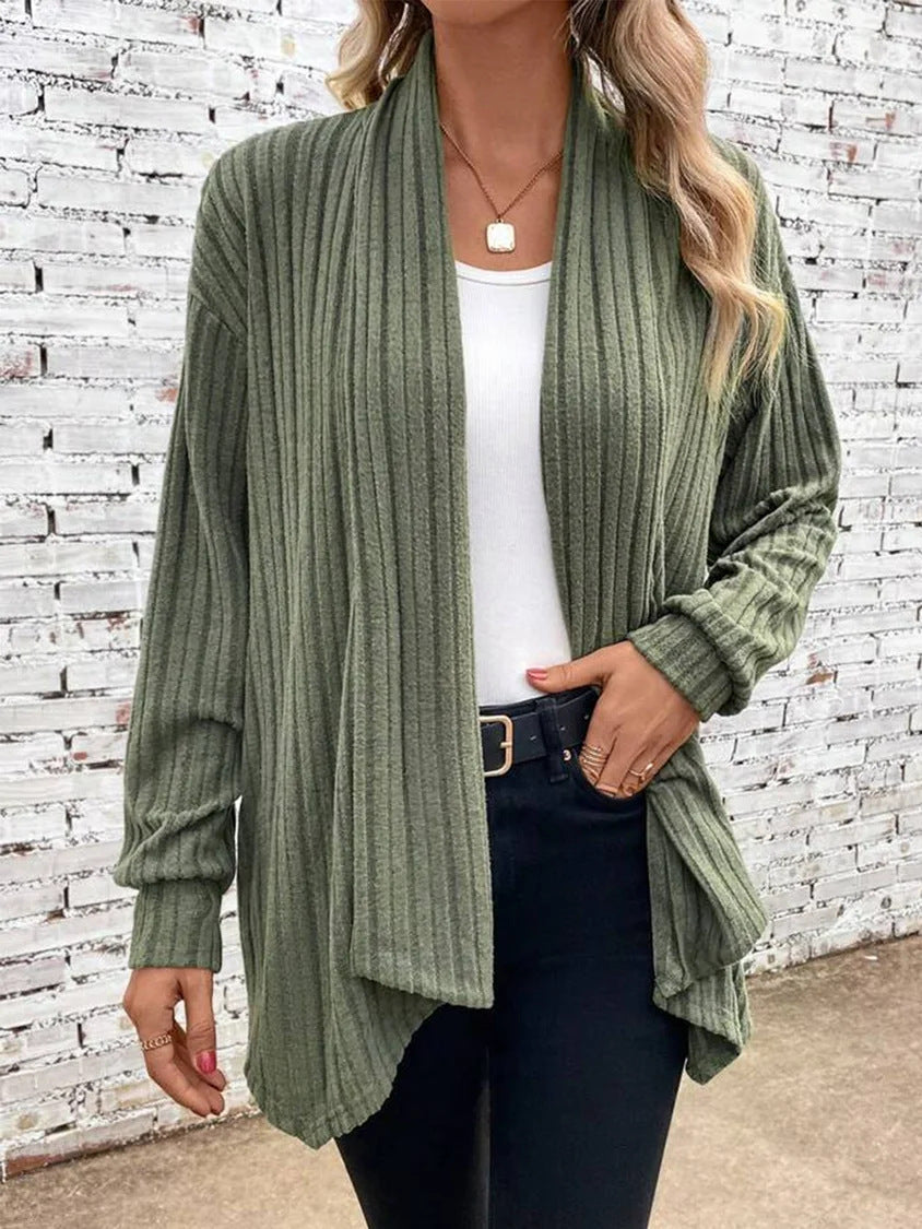 Dame Drape Cardigan med Ribbstrikk 1
