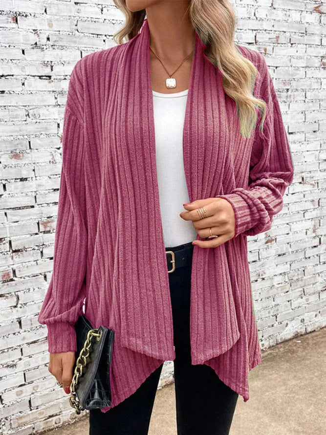 Dame Drape Cardigan med Ribbstrikk 3